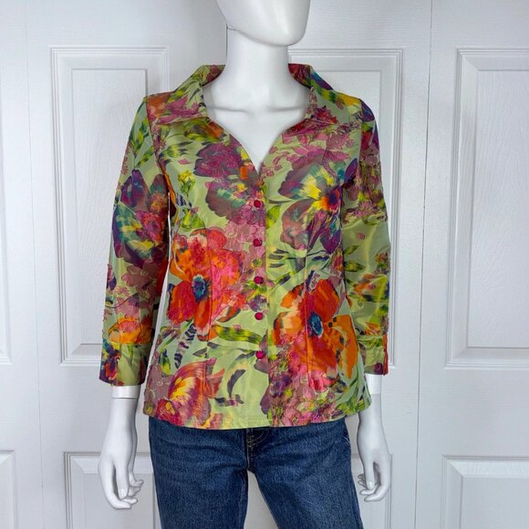 ISABELLE ELIE BOUTIQUE women's silk floral blazer small - Picture 1 of 2